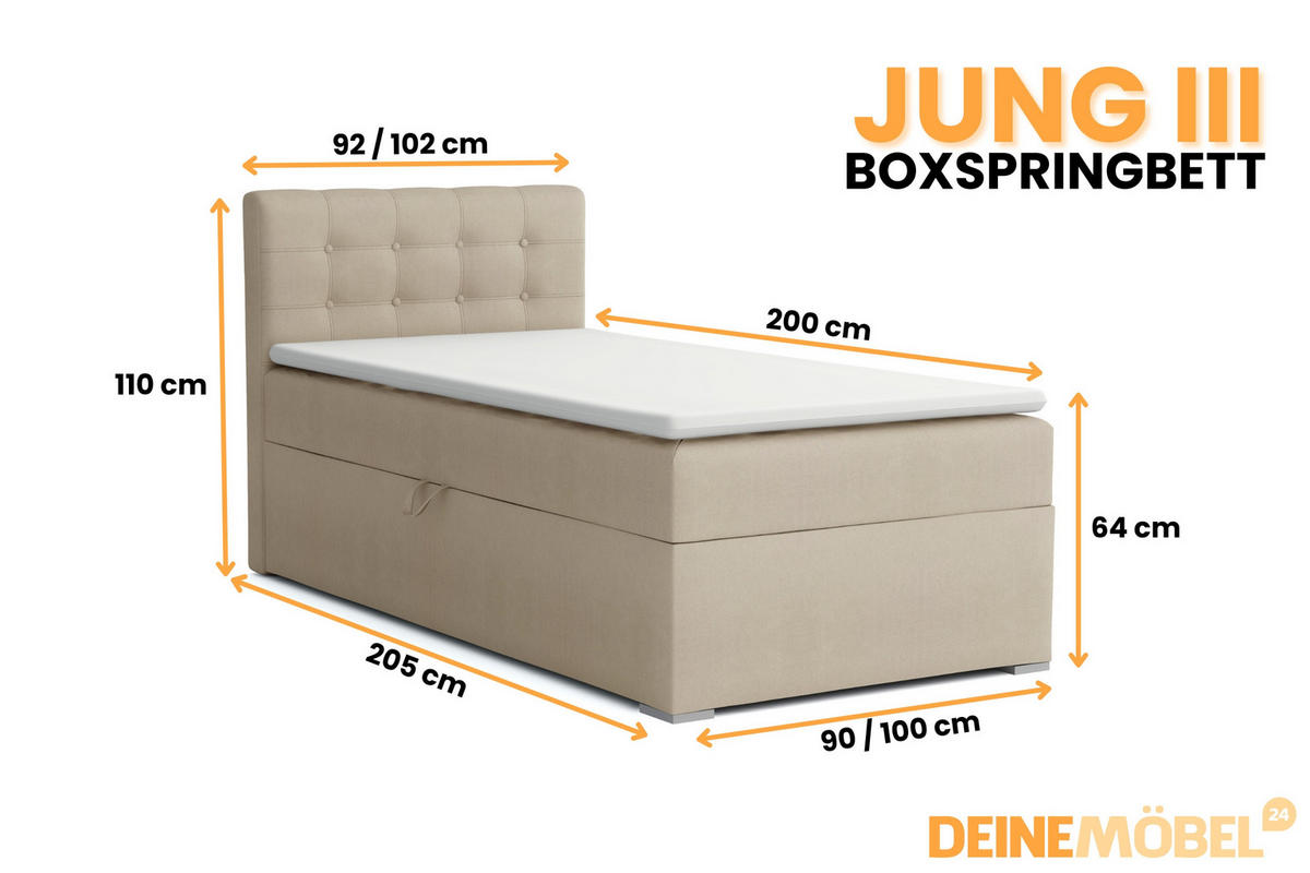 BOXBETT JUNG 3 100/200 Beige H3 Öffnung links - Beige, Holz/Holzwerkstoff (100/200cm) - Deine Möbel 24