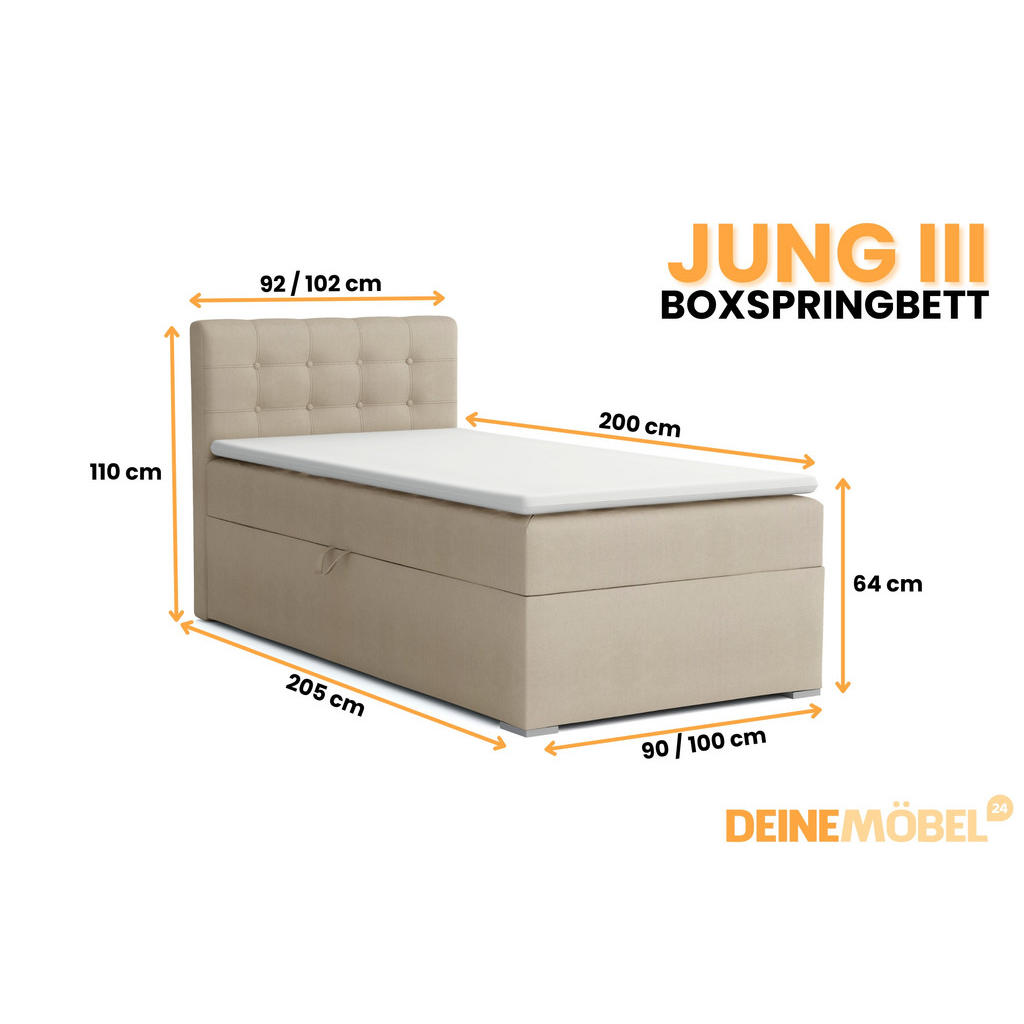 Thumbnail - Deine Möbel 24 Boxbett, Beige, Holz, Holzwerkstoff, Textil, 100x200 cm, Schlafzimmer, Betten, Boxspringbetten