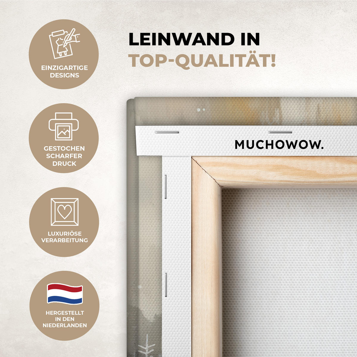 LEINWANDBILD Schneemann - Winter - Schnee - Beige Wandbilder 80x60 cm - Weiß, Textil (80/60cm) - MuchoWow