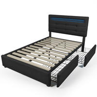 POLSTERBETT 90/200 cm Schwarz mit LED-Beleuchtung und 2 Schubladen - Schwarz, Textil (90/200cm) - OKWISH