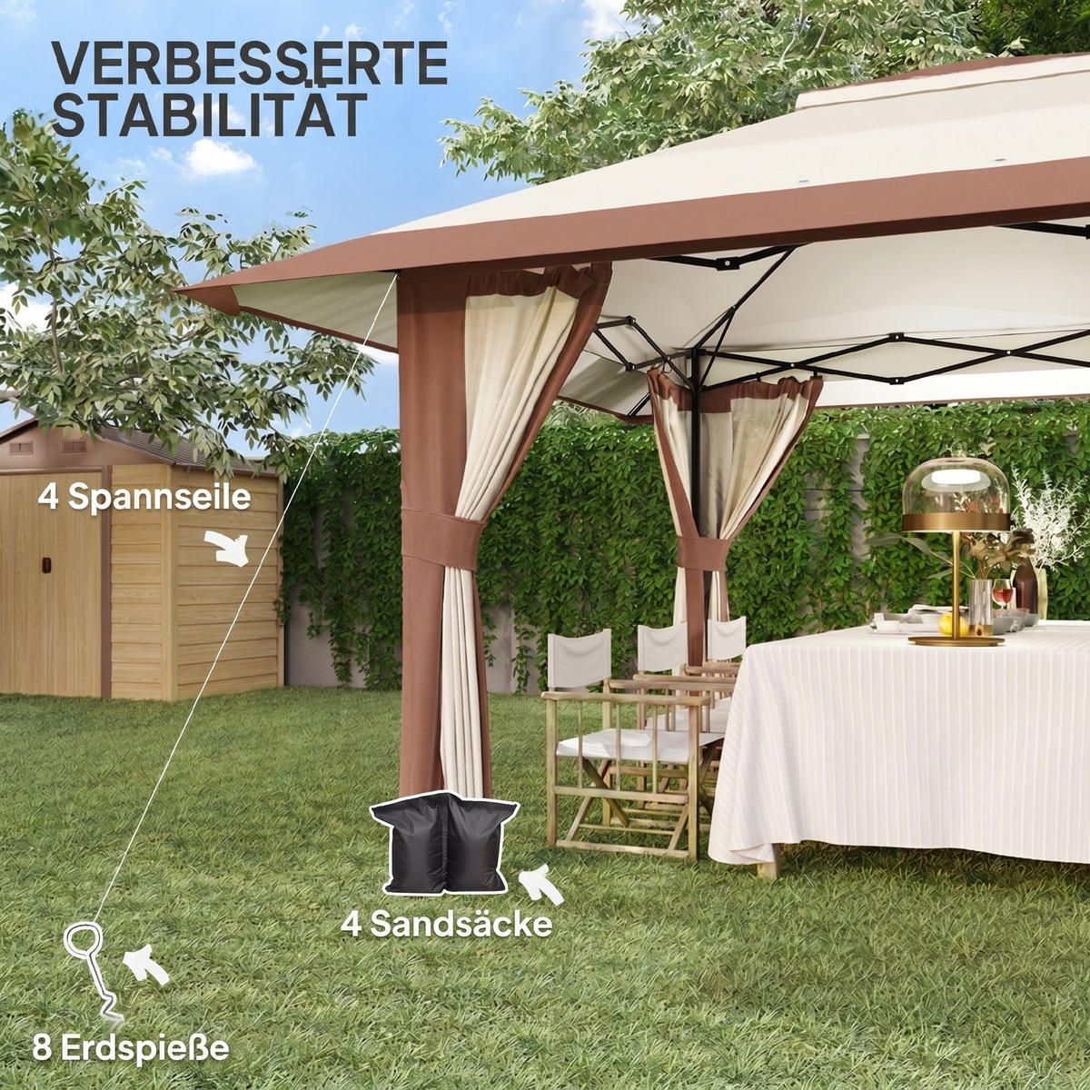 PAVILLON 4x 4m - Beige, Metall (400/288/400cm) - Outsunny