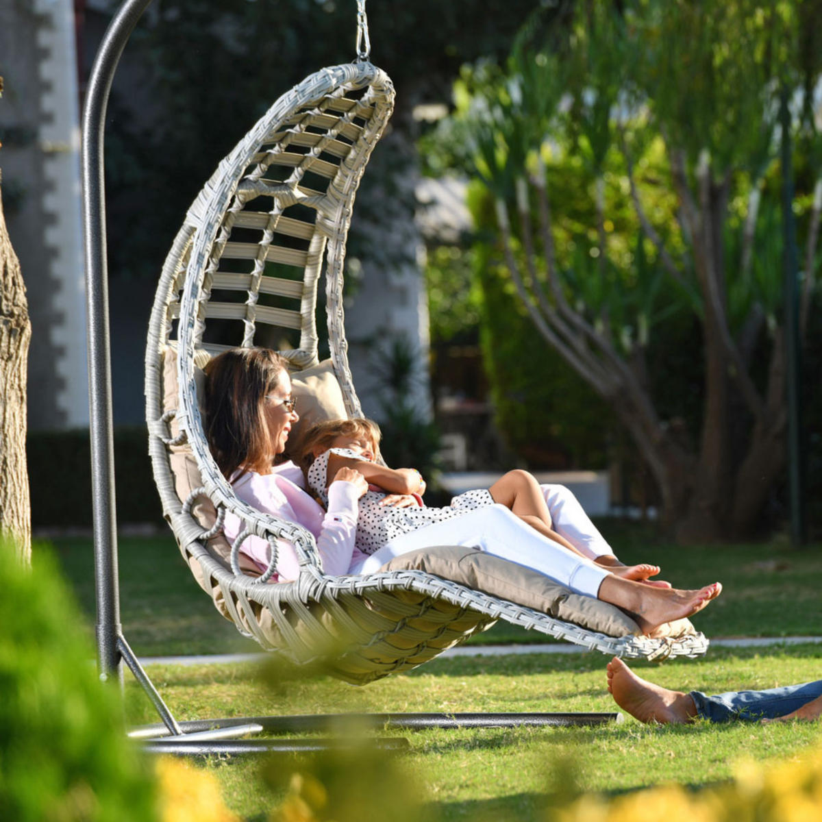 HÄNGESESSEL Gartenschaukel Rattan mit Gestell Hängeschaukel Bodrum - Weiß, Metall (120/212/106cm) - Gowoll