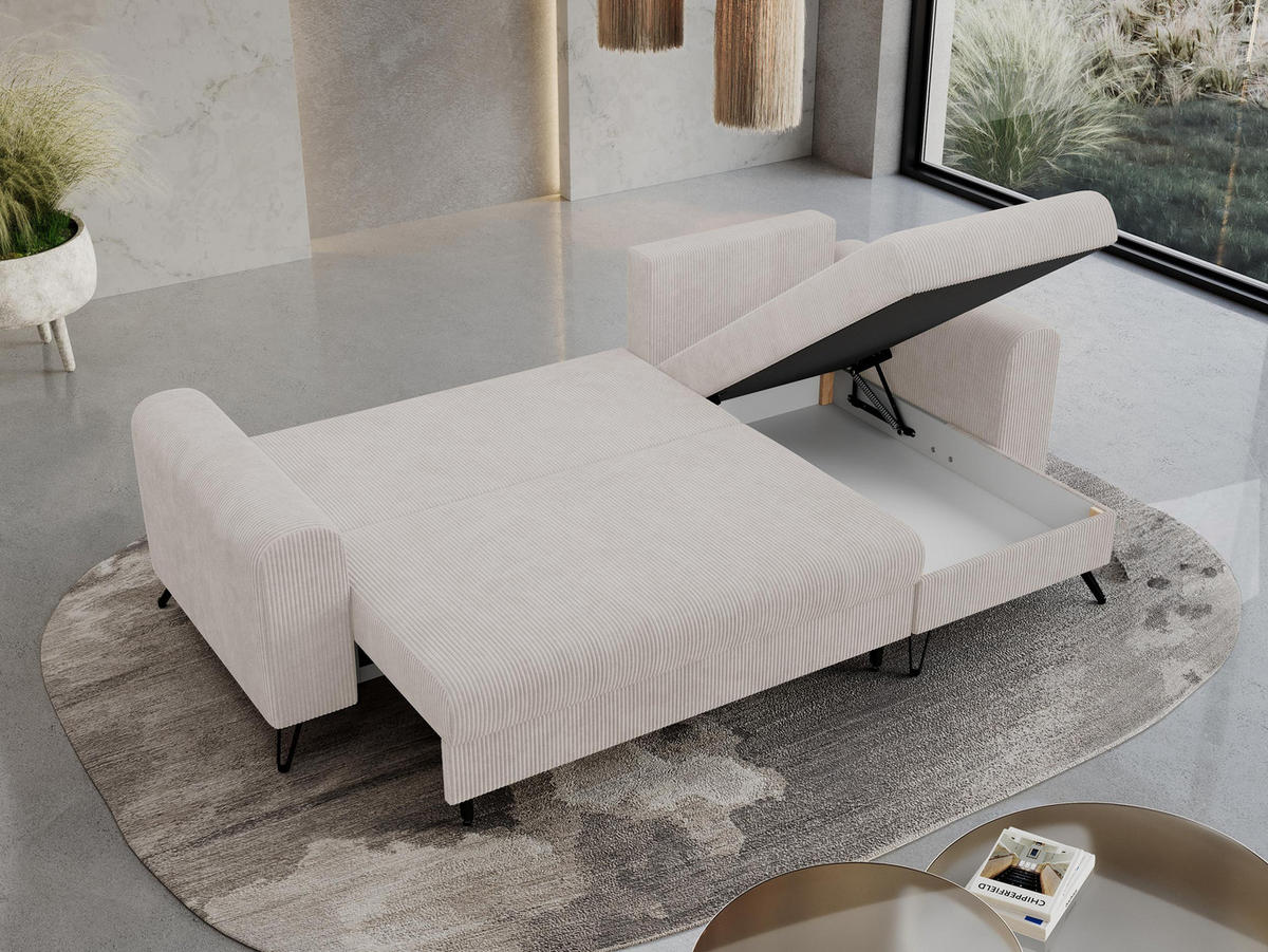 ECKSOFA Hugo Cord Weiß - Schwarz/Weiß, Textil/Metall (242/140cm) - MKS