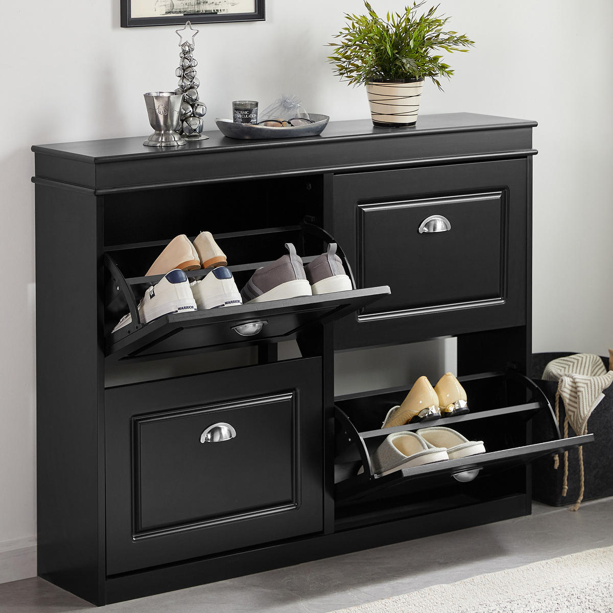 SCHUHSCHRANK Schwarz - Schwarz, Holzwerkstoff (105/82/24cm) - SoBuy