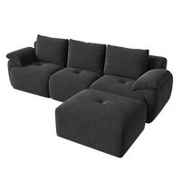 ECKSOFA,3-SITZER-SOFA,CORDSTOFF Stoffsofa L Form mit Hocker,Dunkelgrau - Grau, Textil (264/89cm) - PARAFTA HOME