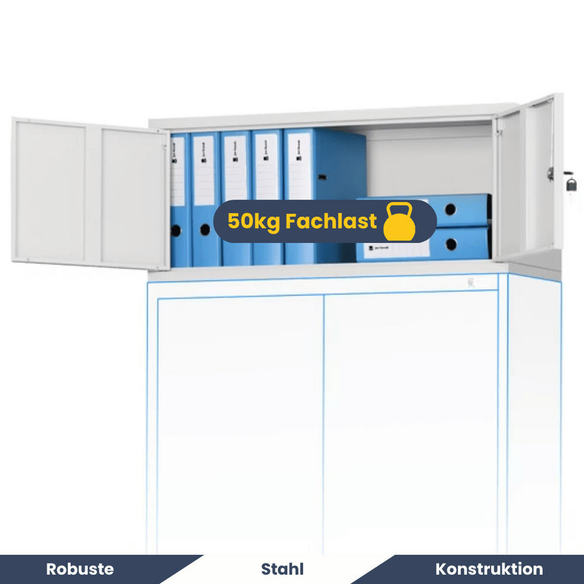 SCHRANKERWEITERUNG Aktenschrank mit 2 Flügeltüren 38x90x40cm Grau - Grau, Metall (90/38/40cm) - DELUKE