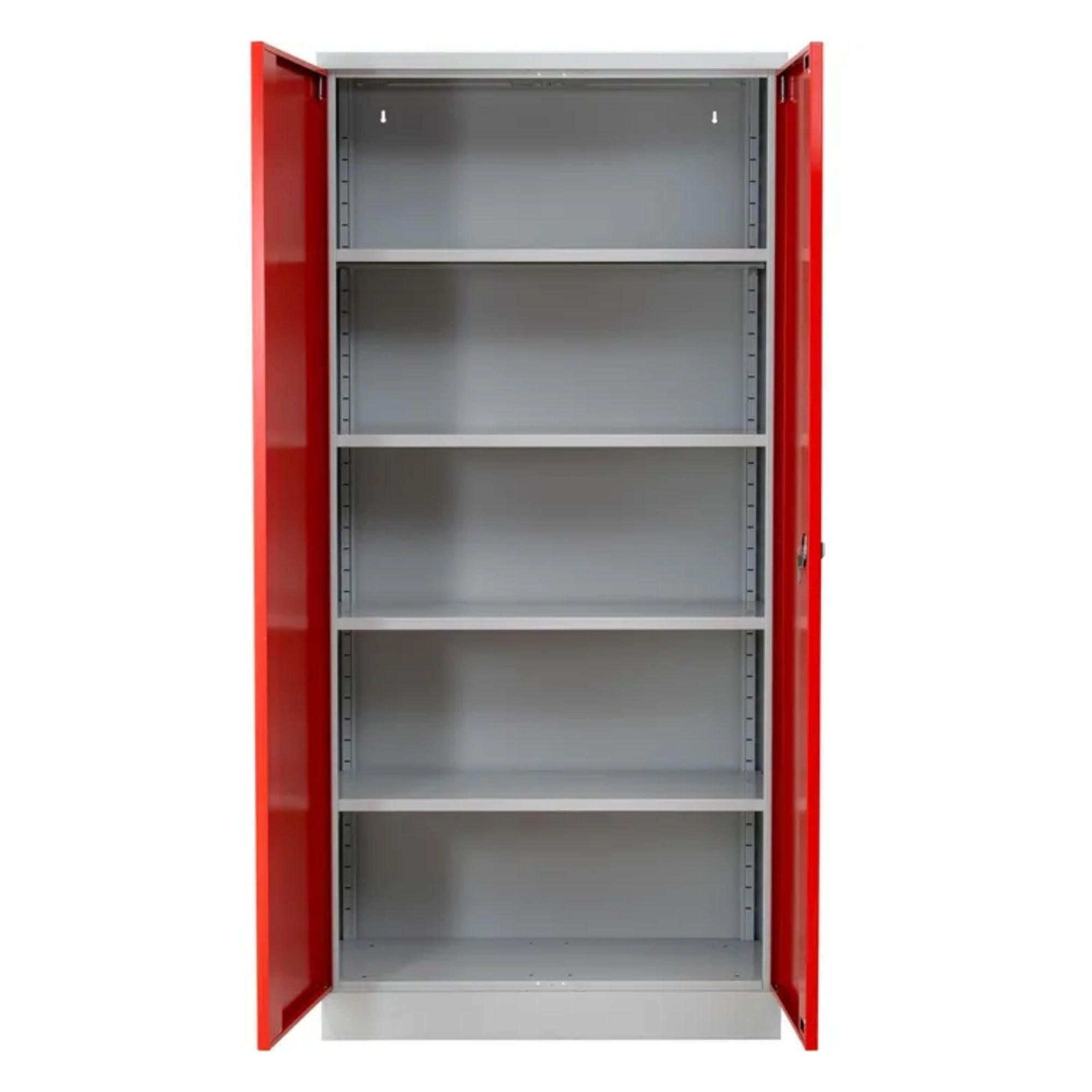 STAHLSCHRANK Bee mit 6 lackierten Fachböden 195x92x42 cm Korpusfarbe Lichtgrau Frontfarbe Feuerrot - Rot, Metall (92/195/42cm)