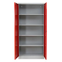 STAHLSCHRANK Bee mit 4 lackierten Fachböden 195x92x42 cm Korpusfarbe Lichtgrau Frontfarbe Feuerrot - Rot, Metall (92/195/42cm)