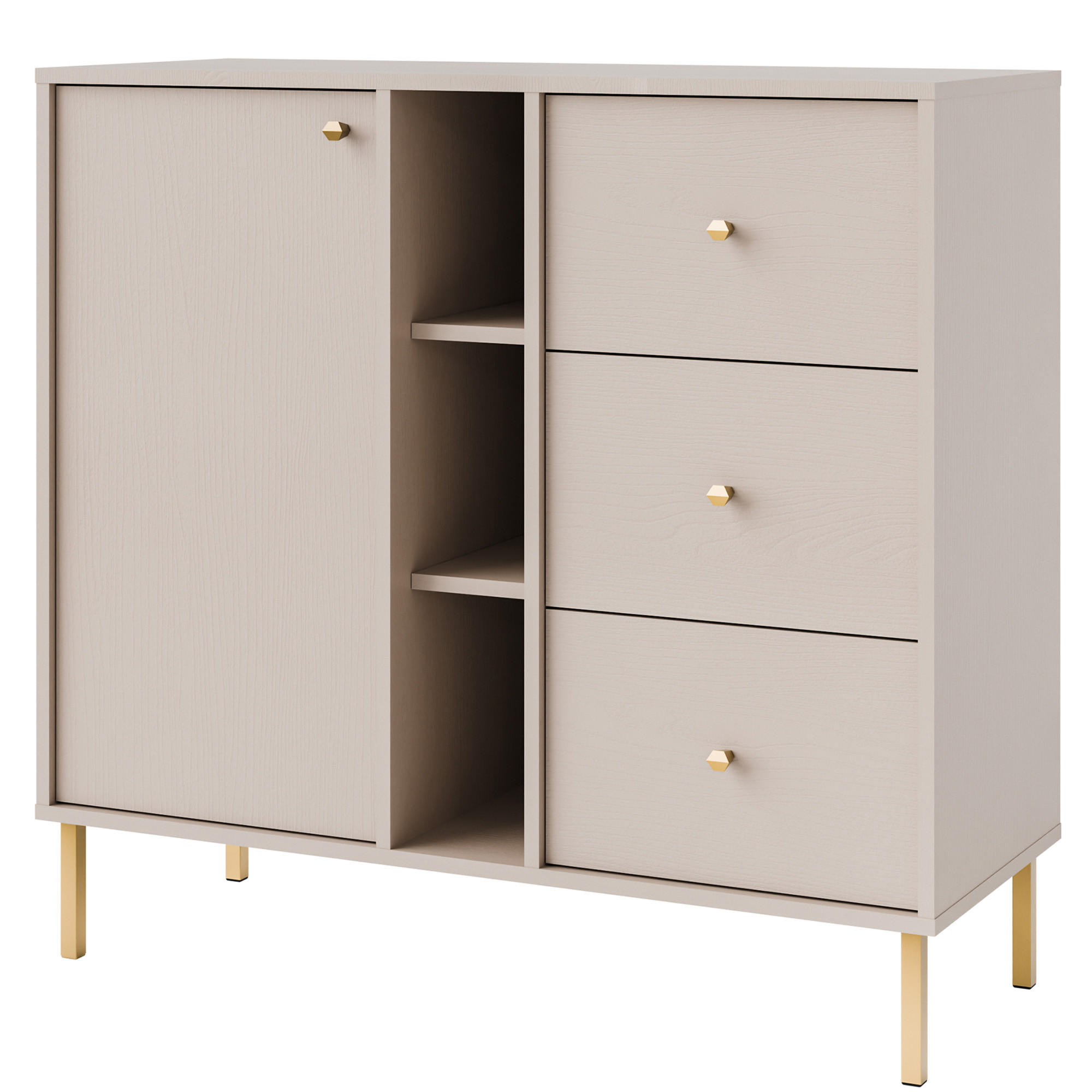 KOMMODE FLOREN, Creme/Gold - Creme, Holzwerkstoff/Metall (100.2/95/40.8cm) - KONSIMO®
