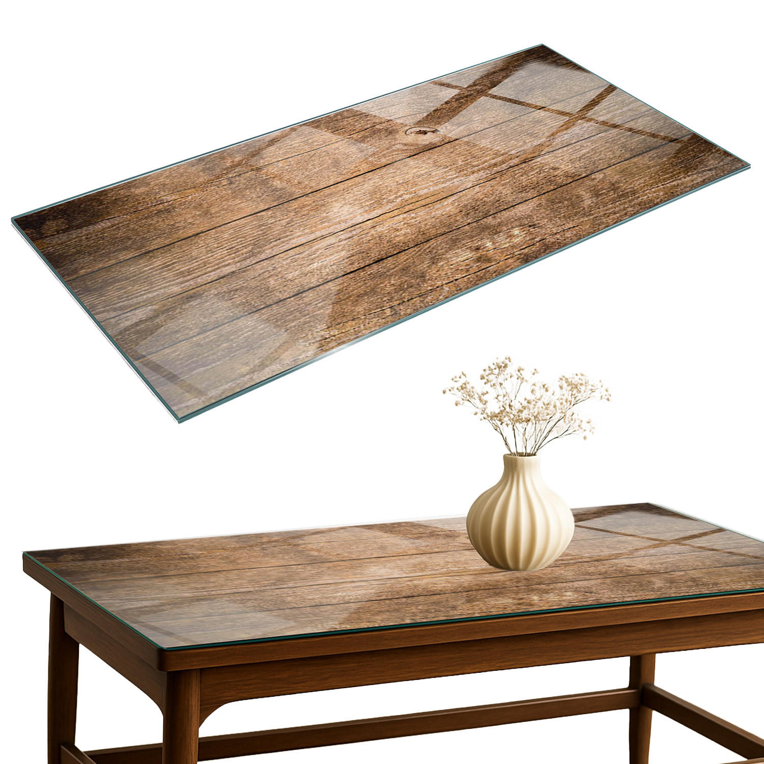 TISCHPLATTE 140x70 cm Der Aufbau von Holzbrettern - Dunkelbraun, Glas (0.4/140/70cm) - TULUP