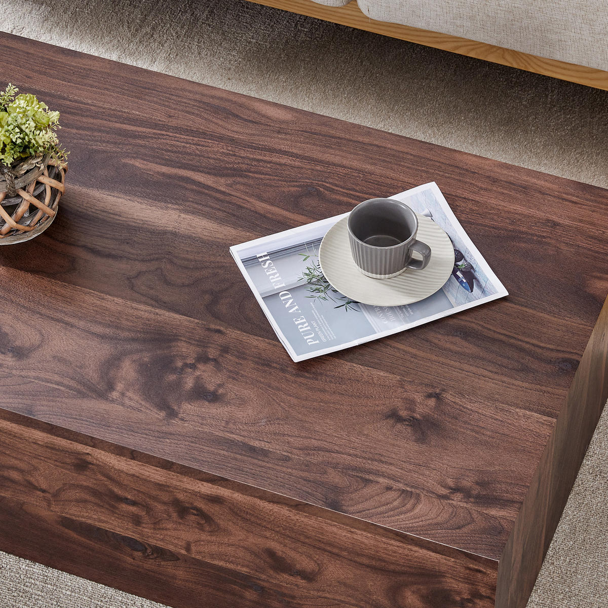 COUCHTISCH 90/50/30 cm walnussfarben aus Holzwerkstoff mit rutschfesten Silikonfüßen - Walnussfarben, Holzwerkstoff (90/50/30cm) - OKWISH