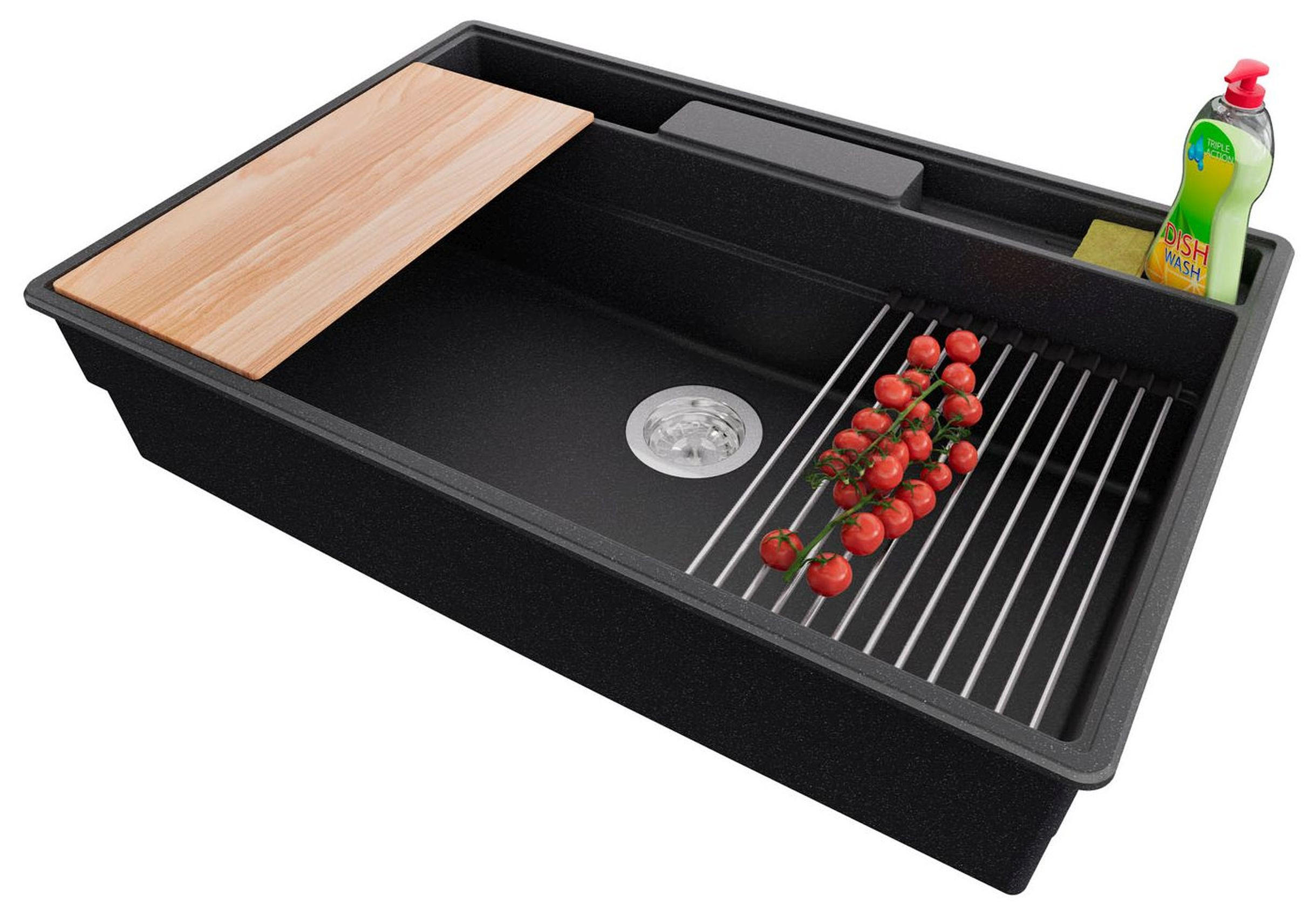 SPÜLBECKEN New York, 2-er set Anthrazit 78/53 cm 1 Becken + Ablauf-Set + Küchenzubehörset ab 80er Unterschrank - Chromfarben/Anthrazit, Kunststoff (78/20/53cm) - Primagran