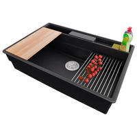 SPÜLBECKEN New York, 2-er set Anthrazit 78/53 cm 1 Becken + Ablauf-Set + Küchenzubehörset ab 80er Unterschrank - Chromfarben/Anthrazit, Kunststoff (78/20/53cm) - Primagran