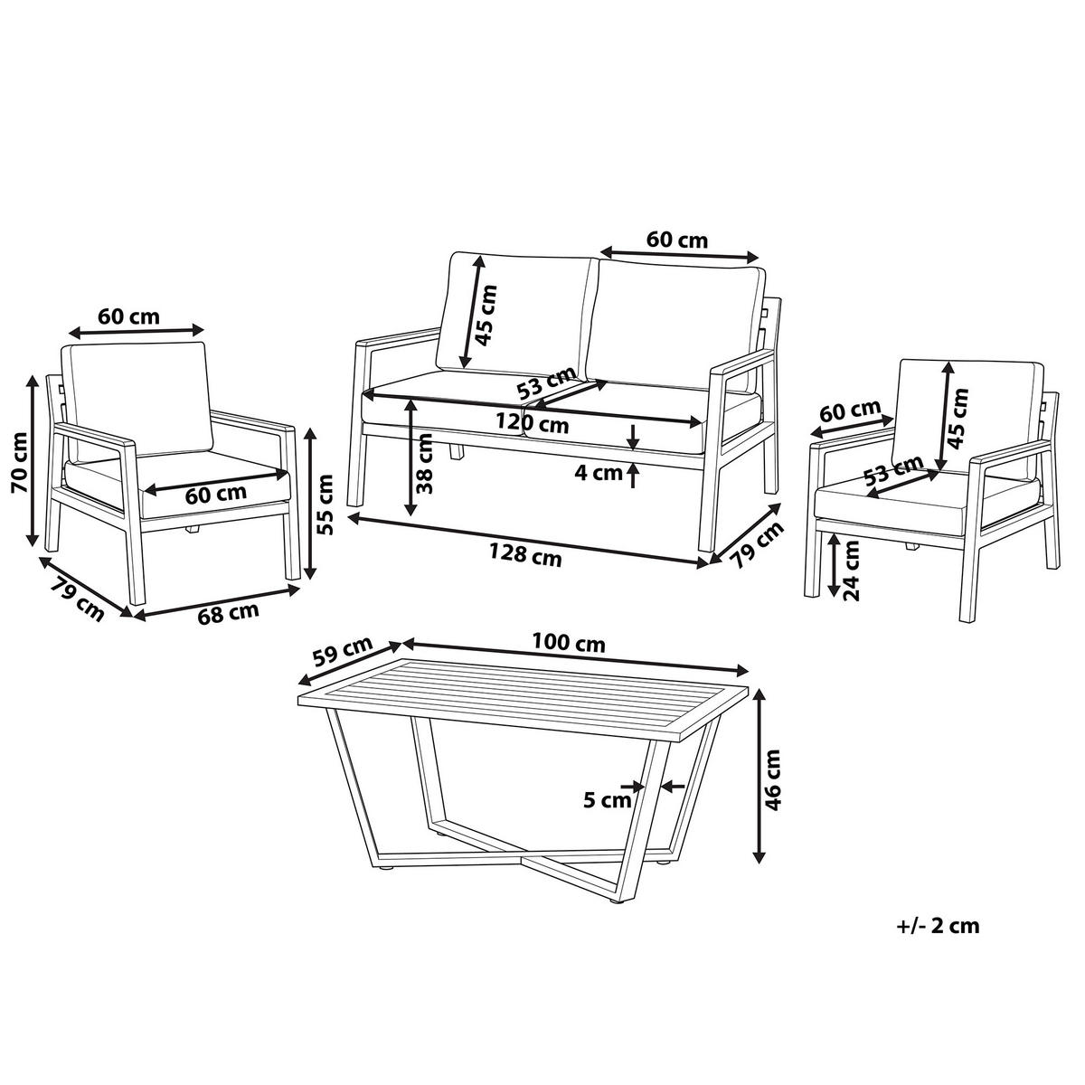 LOUNGE-SET 4-sitzer Aluminium Schwarz Delia - Schwarz, Metall - Beliani