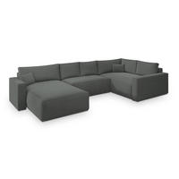 WOHNLANDSCHAFT VELAMI R-S Grau Velours-Stoff mit Schlaffunktion - Grau, Holz (365/83/194cm) - MASSENO