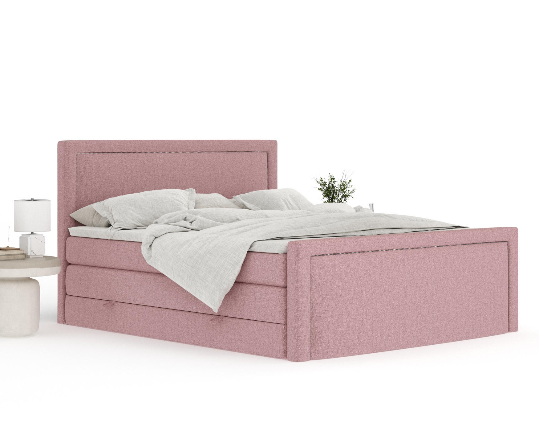 Thumbnail - Maison de Reve Boxspringbett, Rosa, Textil, Buche, Kiefer, H3 + H4, 7-Zonen, Höhe ca. 40 cm, 140x200 cm, Handmade in Eur...