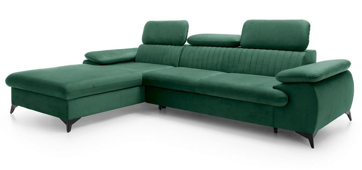 ECKSOFA 280 cm Xanto M, Schlaffunktion, verstellbaren Kopfstützen, Links, Grün - Grün, Holz (280/193cm) - Emporius