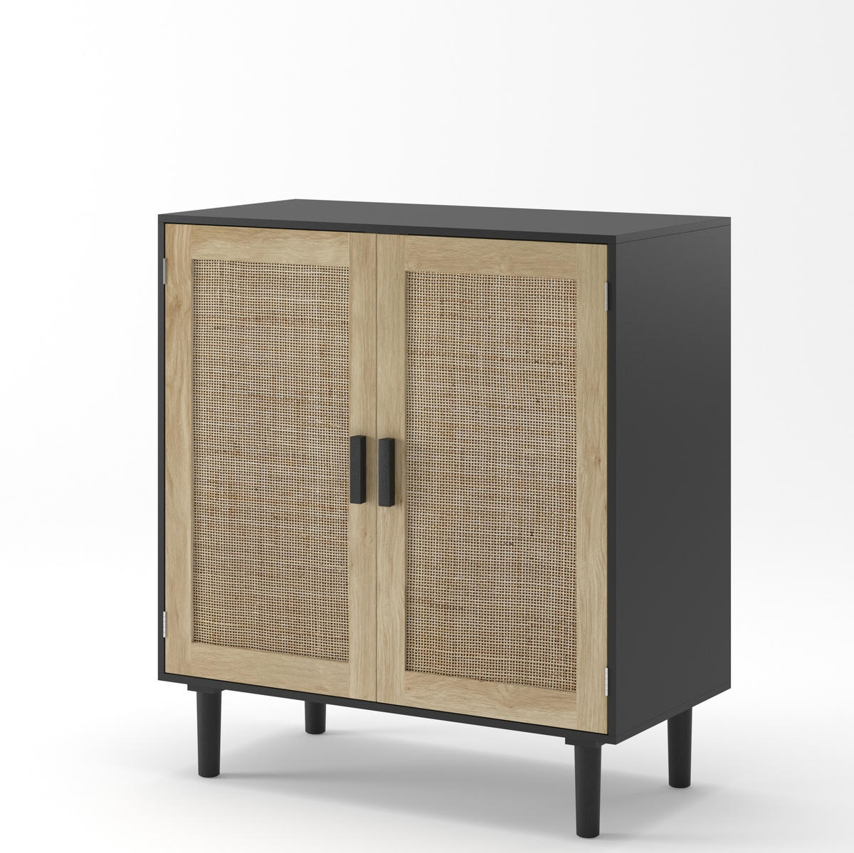 SIDEBOARD 80/40/88 cm schwarz aus MDF mit Rattanfront und offenen Fächern - Schwarz, Holzwerkstoff (80/88/40cm) - OKWISH