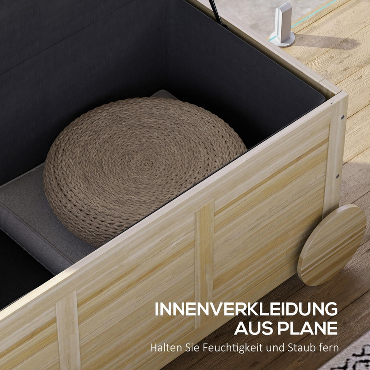 AUFLAGENBOX 185L Naturholz - Naturfarben, Holz (50/50/110cm) - ComfortXL