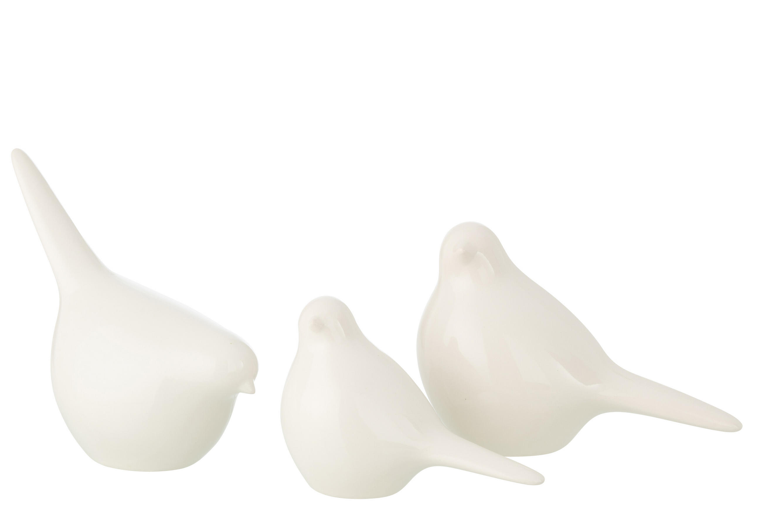 DEKOOBJEKT 3 VOGEL GLTIZEND Weiß - Weiß, Keramik (11/17/18cm) - J-Line