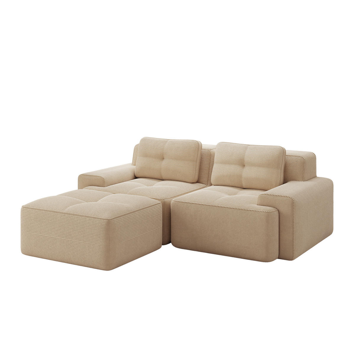 ECKSOFA 204/104/69 cm beige aus Cord mit Tiefsitz und modularem Design - Beige, Textil (177/204cm) - OKWISH