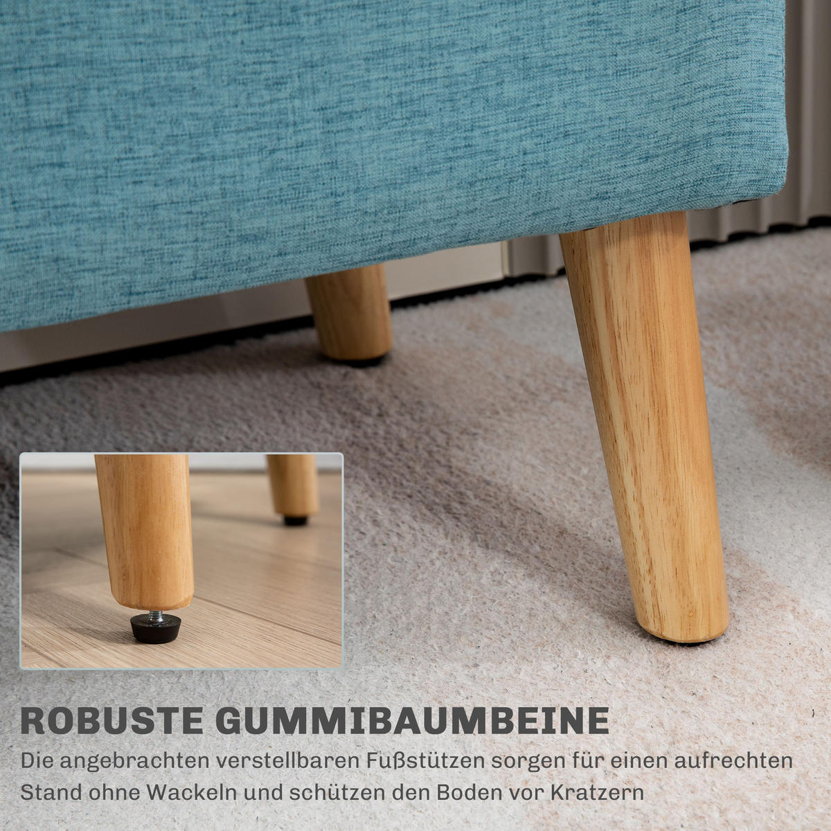 SITZBANK Polsterbank mit Stauraum scandinavia Truhenbank Polyester Holz Blau - Blau, Kunststoff (39/45/110cm) - HOMCOM