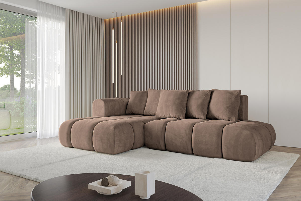 ECKSOFA Ottomane Links CLOUD-L-v1 289x180x40 Braun Velours - Braun, Holzwerkstoff/Kunststoff (180/289cm) - ALTDECOR