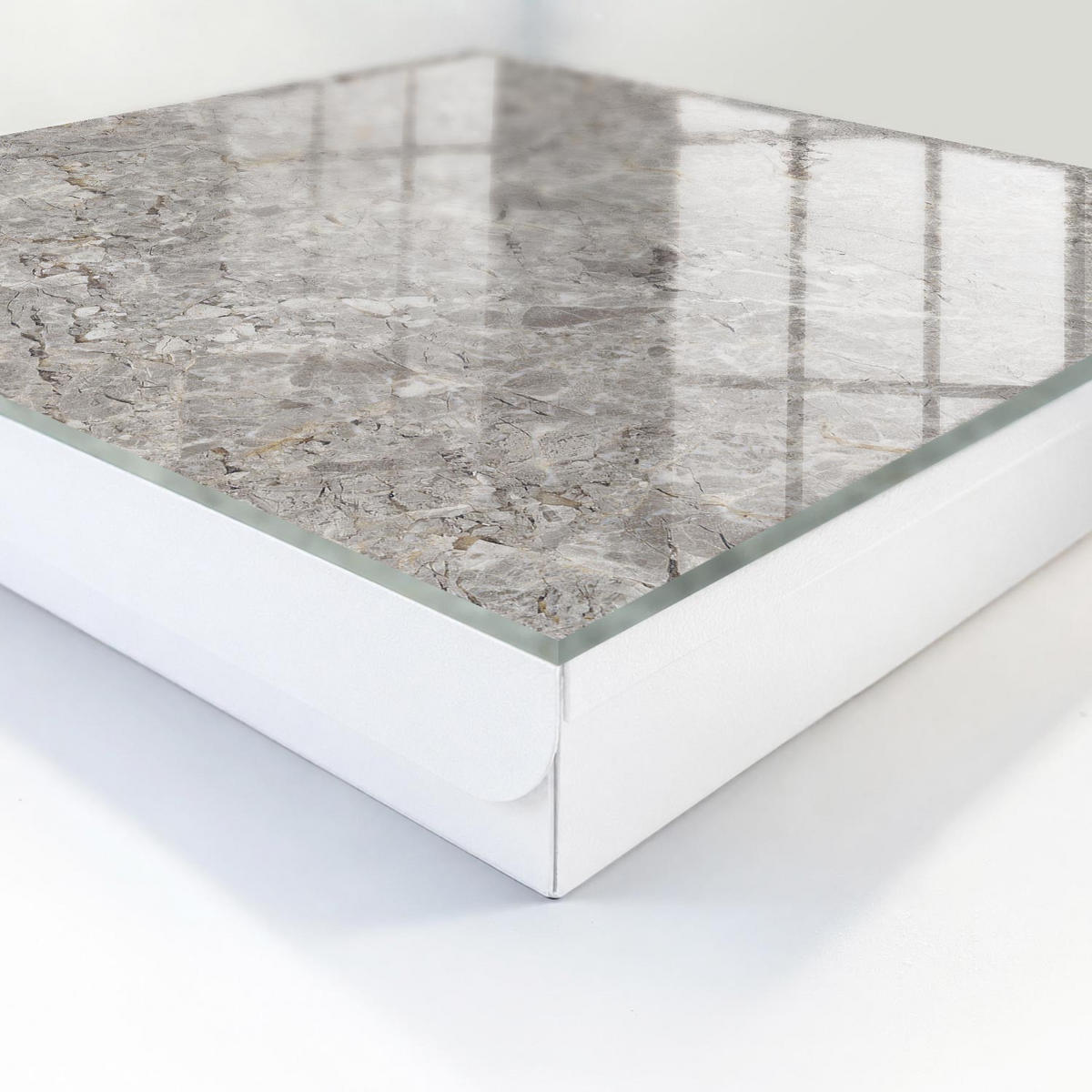 SCHLÜSSELBOX Weiß 30x30 cm – Türöffnung nach rechts - Marmorhintergrund - Grau, Metall (30/30/5cm) - TULUP