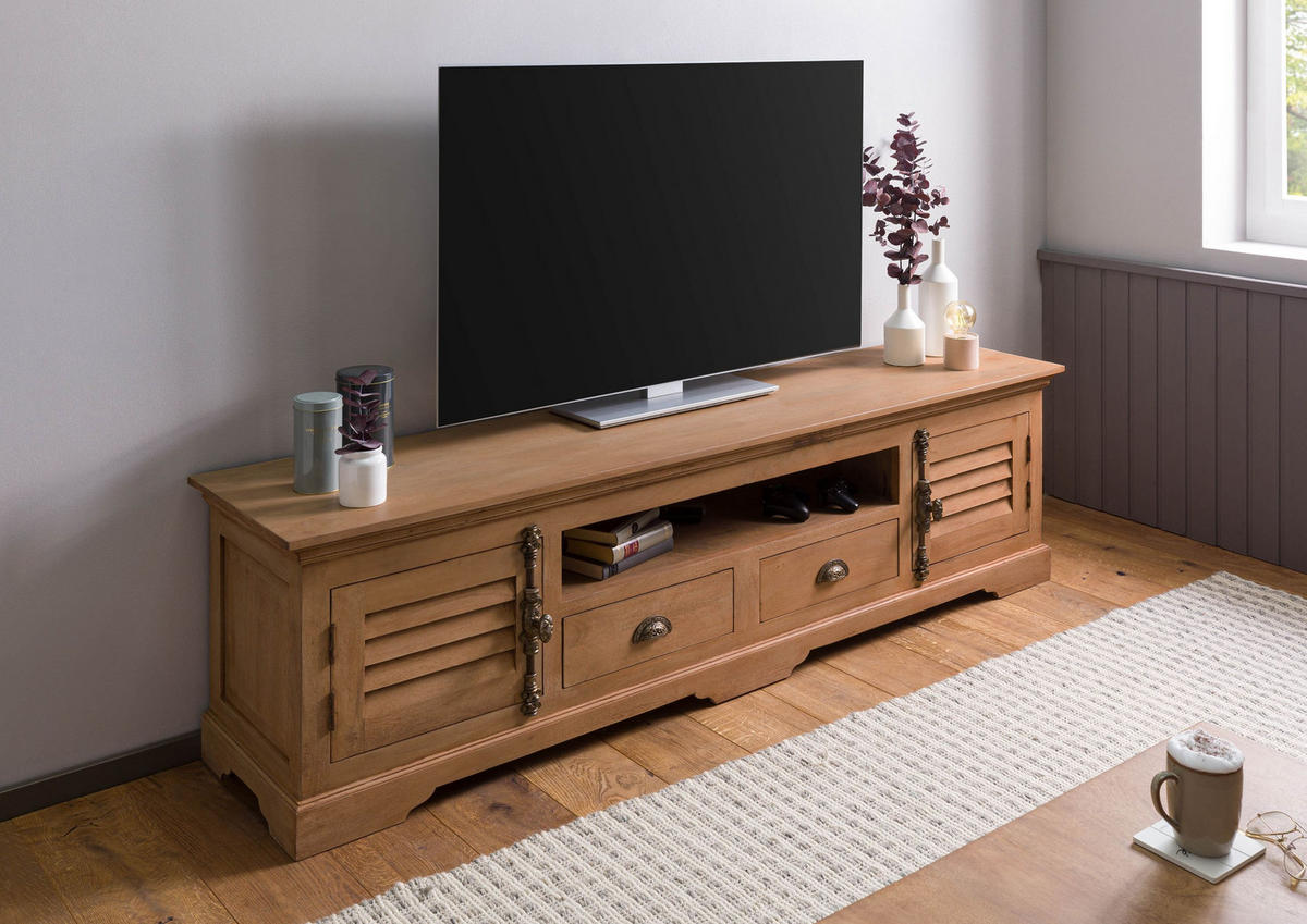 TV-BOARD Mango 200x45x55 beige geölt TOULOUSE #10 - Beige, Holz (200/55/45cm) - Massivmoebel24