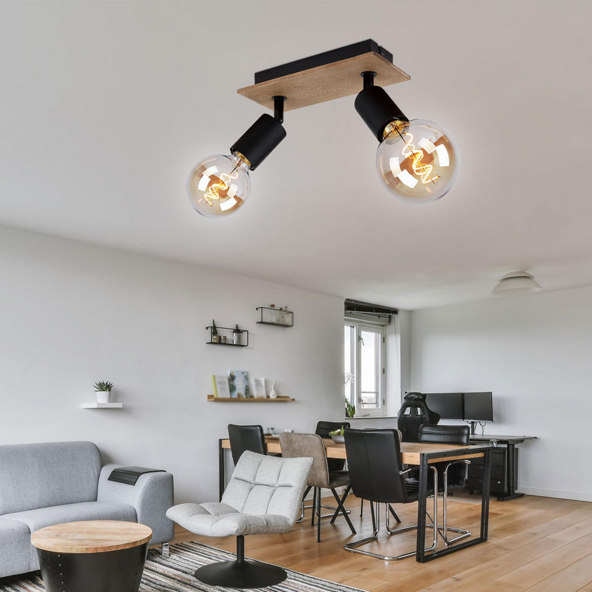 DECKENLEUCHTE Metall Holzoptik Schwarz - Schwarz, Holz (21/9/11cm) - Globo Lighting