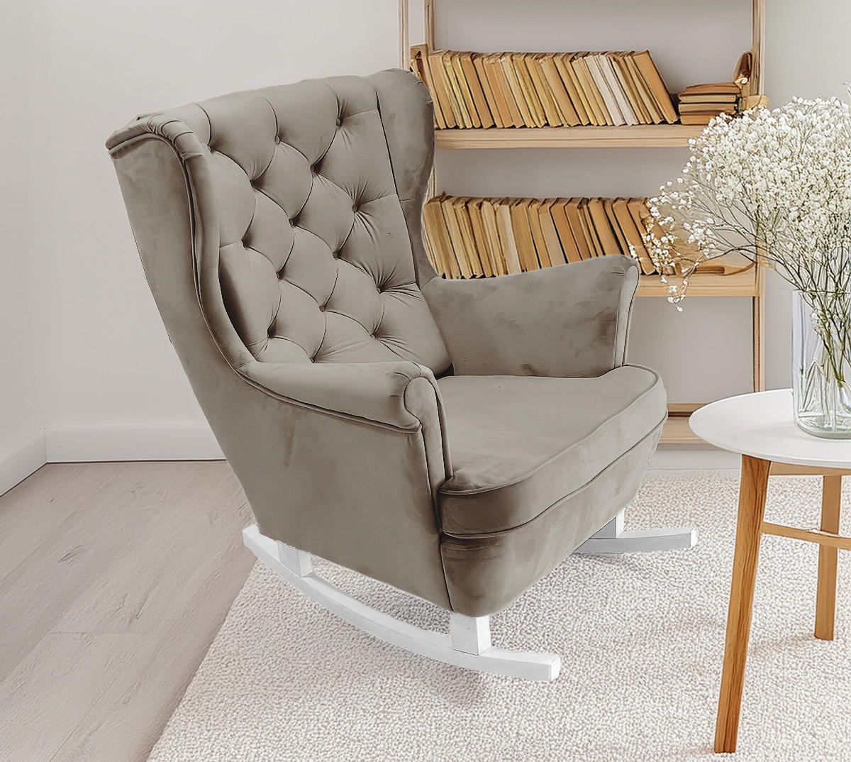SCHAUKELSESSEL mit gepolstertem Sitz und Armlehnen, 102x81x95 cm, Grau_29843 - Weiß/Grau, Holz/Textil (81/102/95cm) - DomoHome