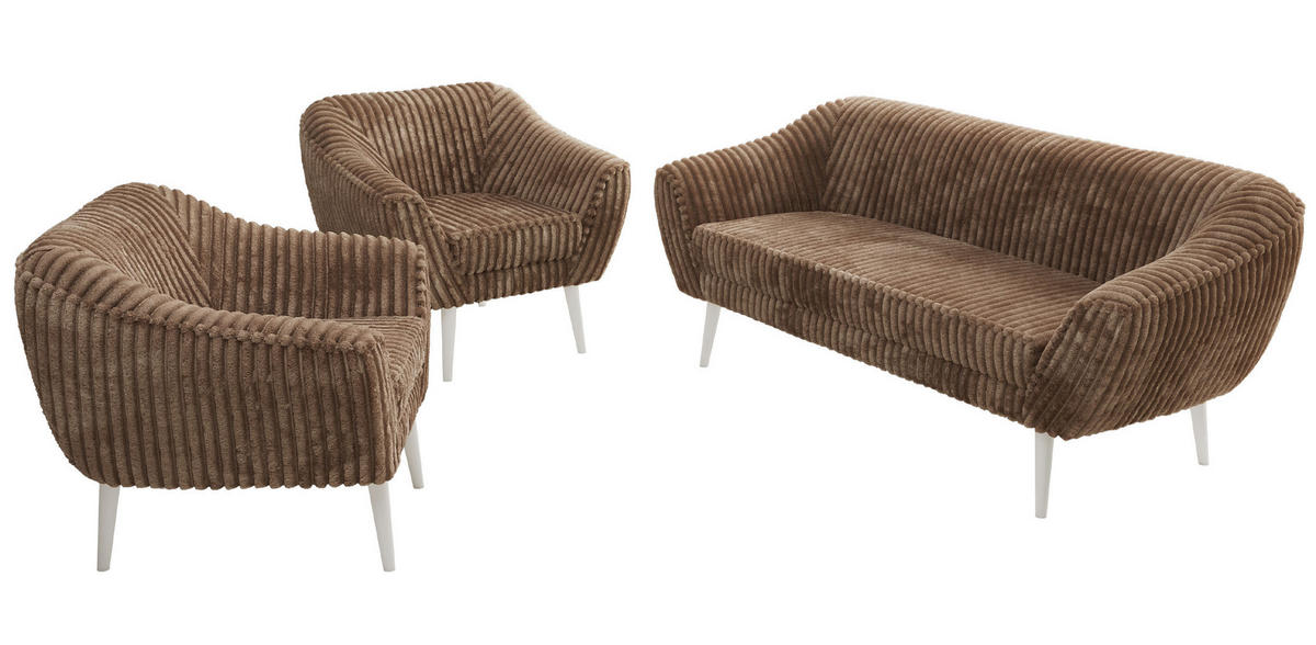 SEDACÍ SOUPRAVA 3+1+1 PIRS - Hnědá Manšestr - Bílé nohy - bílá/hnědá, kompozitní dřevo/textil (180/75/74cm) - MKS