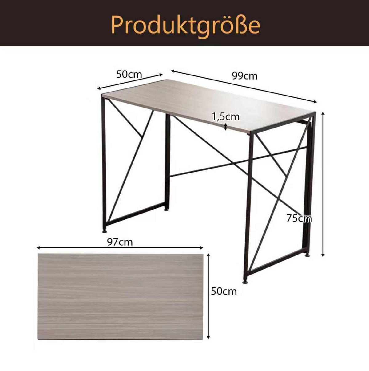SCHREIBTISCH faltbar 99 x 50 x 75 cm MDF Metall Natur - Braun, Metall (99/50/75cm) - Meubliv
