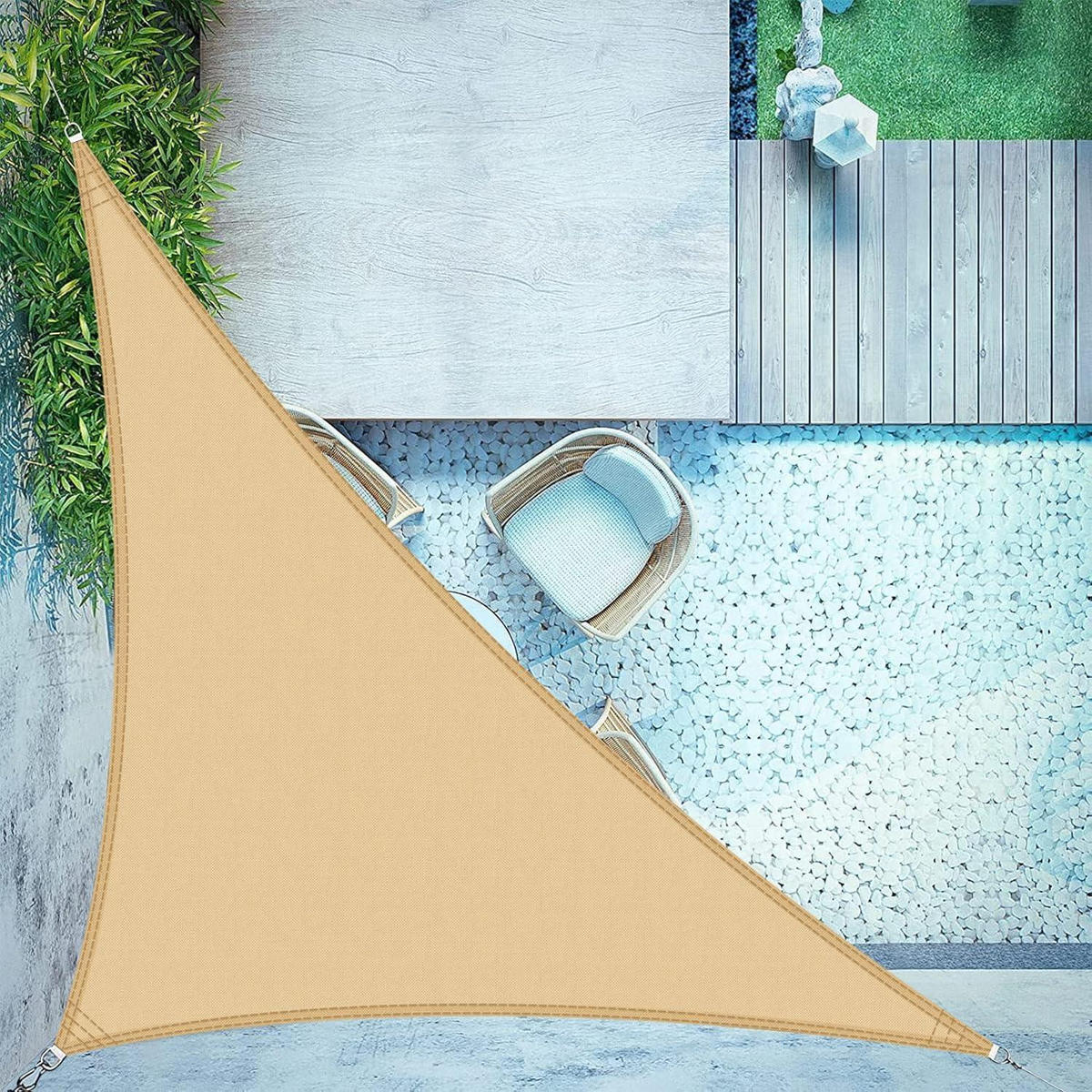 SONNENSEGEL Dreieckig 300 x 300 x 425 cm Wasserdicht Sandbeige - Sandfarben, Textil (34/26cm)