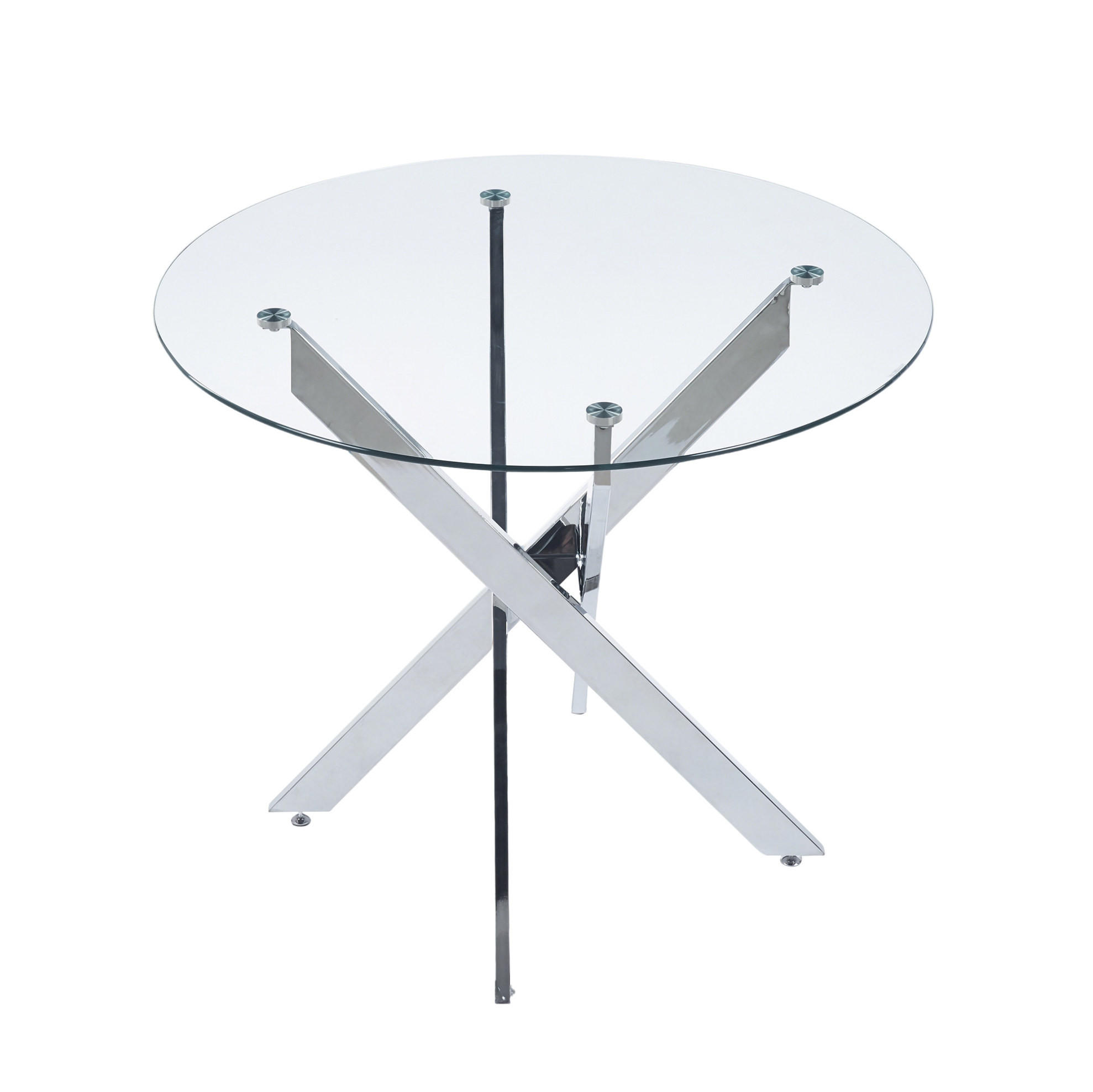 JEDÁLENSKÝ stôl zo skla a kovu, strieborný, stabilný moderný dizajn,80/80/75 cm - strieborná, kov (80/80/75cm) - BEAOK