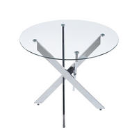 JEDÁLENSKÝ stôl zo skla a kovu, strieborný, stabilný moderný dizajn,80/80/75 cm - strieborná, kov (80/80/75cm) - BEAOK
