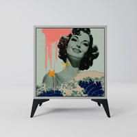 SIDEBOARD KANAGAWA BEAUTY, Grau, 57,5x42x70,5 cm, Schwarze Metall-Sternfüße - Multicolor/Schwarz, Holzwerkstoff/Metall (57.5/70.5/42cm) - SpaceRebels
