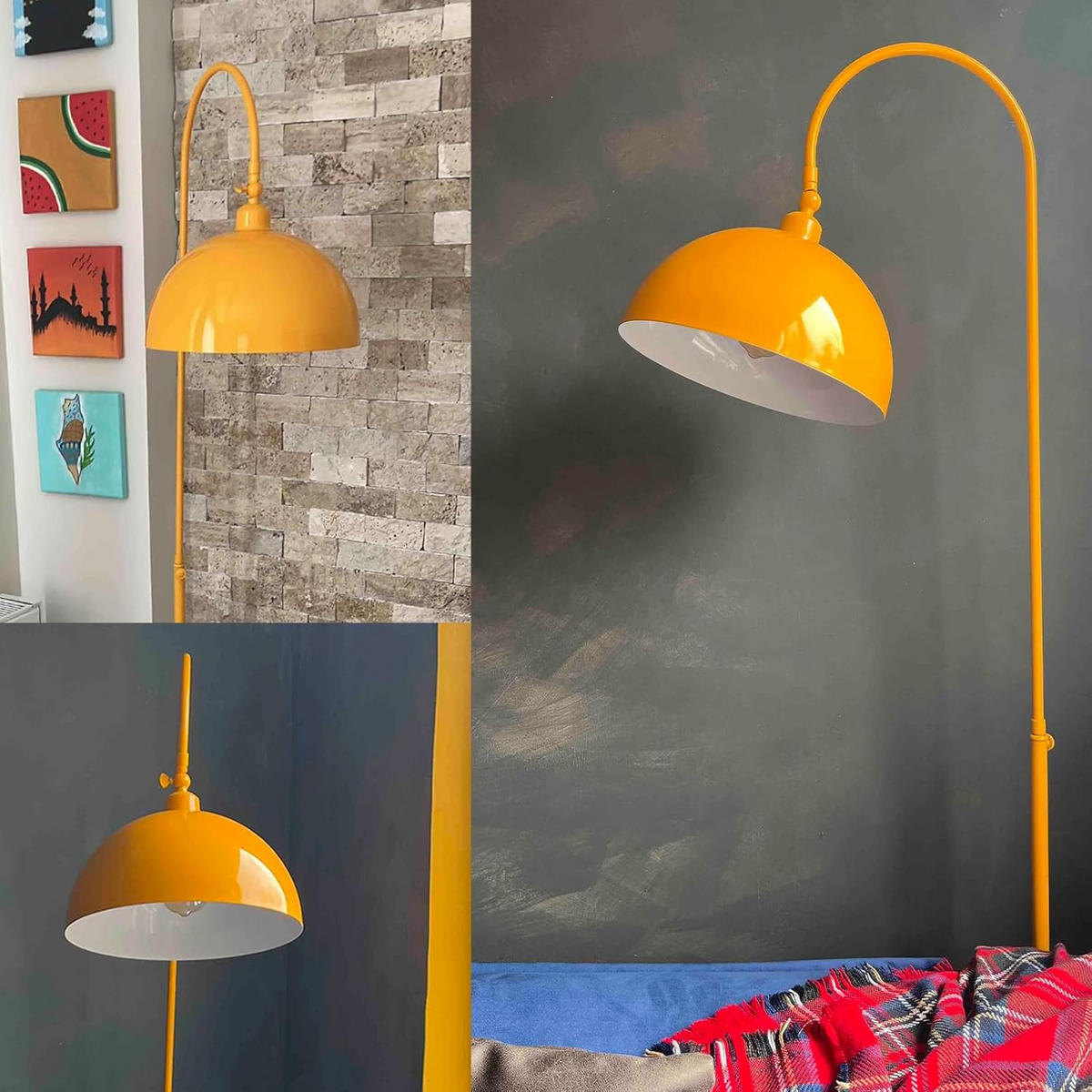 STEHLAMPE Gorkiede E27, verstellbarer Lampenschirm aus Metall - Gelb, Metall (37/37/170cm) - Bamyum