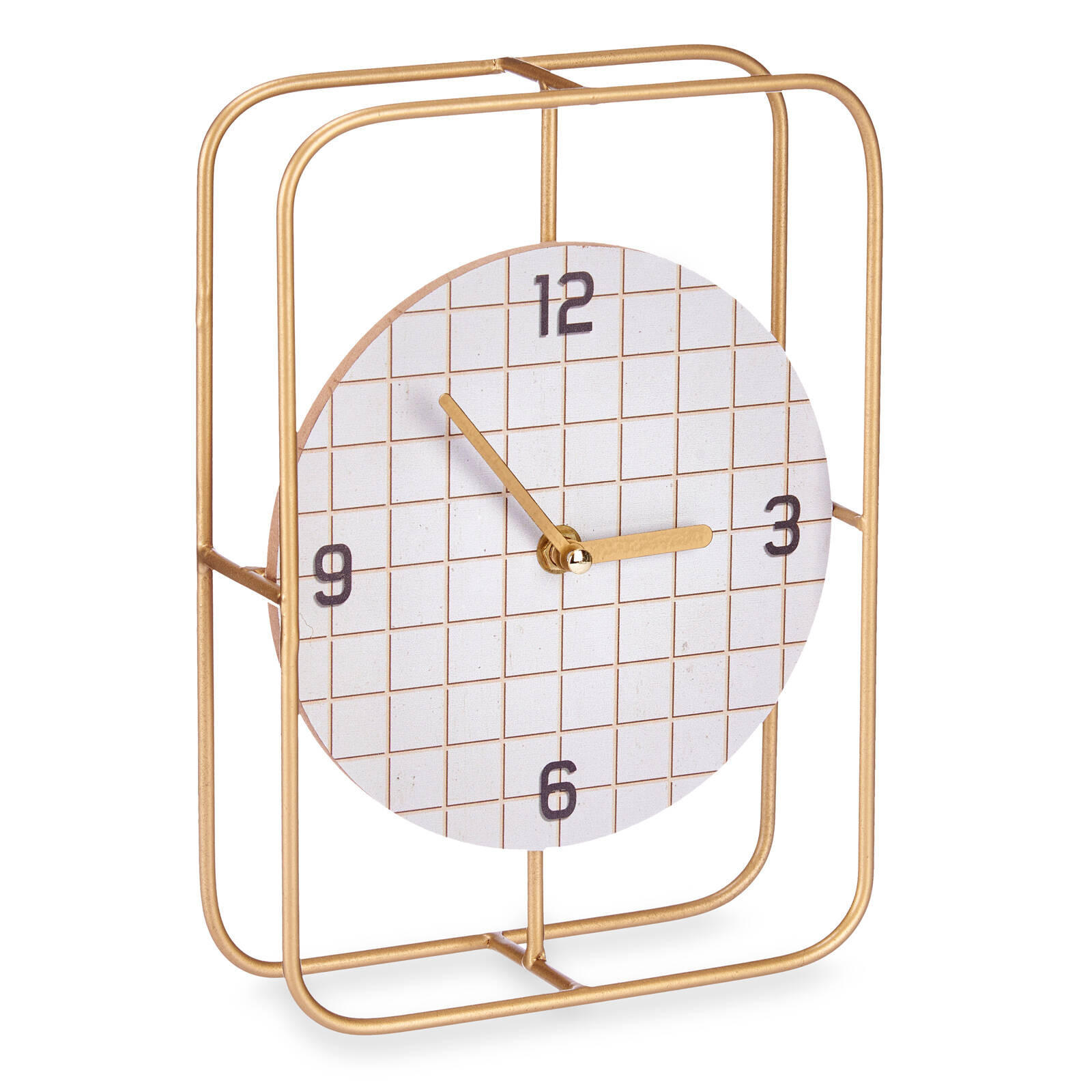 UHR Kommode kariertes Zifferblatt goldene Zeiger 18,5/25,5 cm - Goldfarben, Holzwerkstoff (18.5/25.5/6cm) - Giftdecor