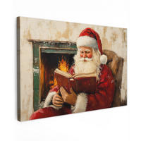 LEINWANDBILD Weihnachten - Weihnachtsmann - Winter - Open Fireside Deko Schlafzimmer 30x20 cm - Dunkelrot, Textil (30/20cm) - MuchoWow