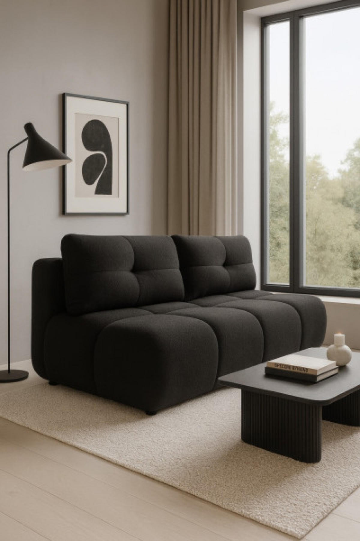 SOFA Schwarz MILA Ausziehbar Ohne Armlehnen Bouclé Stoff - Schwarz, Textil (214/89/104cm) - Sepro Meble