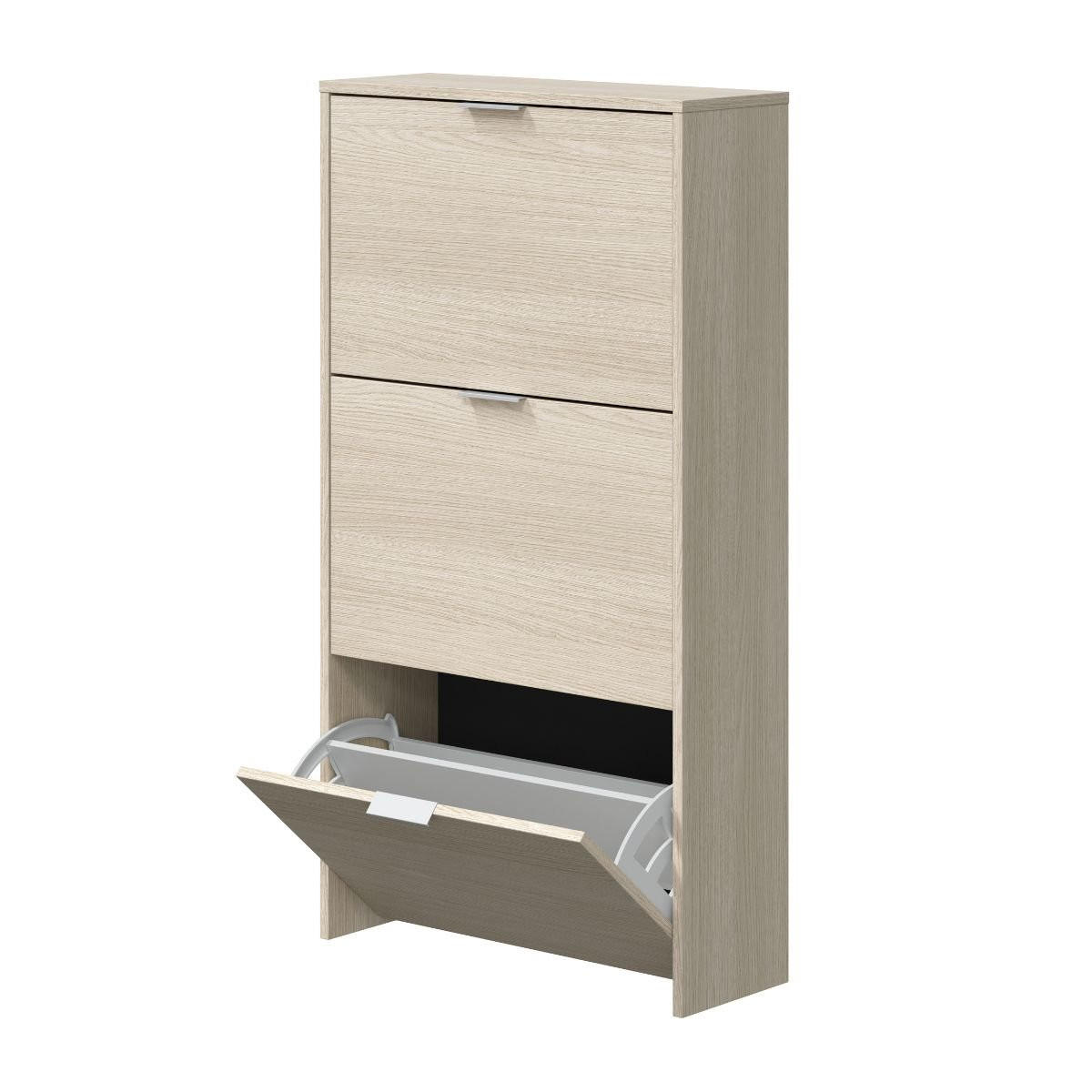 SCHUHSCHRANK 3 Klappen Zapateros - L60 cm - Eichefarben, Holzwerkstoff (22/113/60cm) - Calicosy