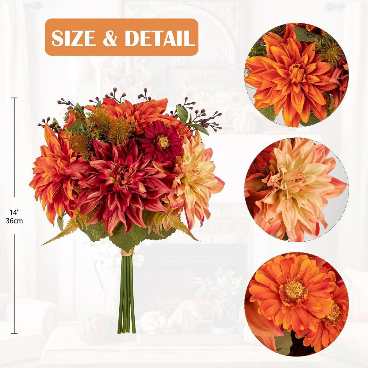 KUNSTBLUMENSTRAUSS 2er Set Hortensie Rosenbouquet 30cm Orange Rot - Multicolor, Kunststoff (36cm)