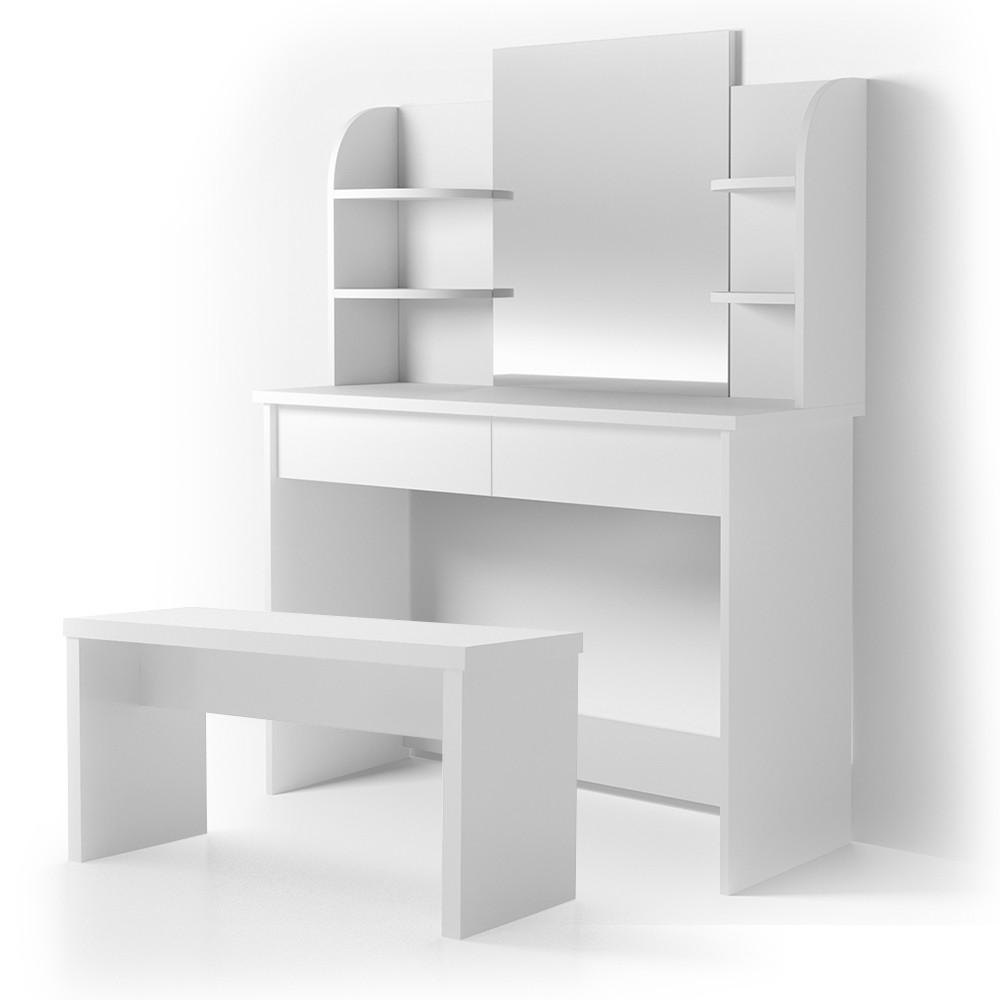 SCHMINKTISCH Charlotte Weiß 108 cm mit Bank - Weiß, Holzwerkstoff (108/139/40cm) - Vicco