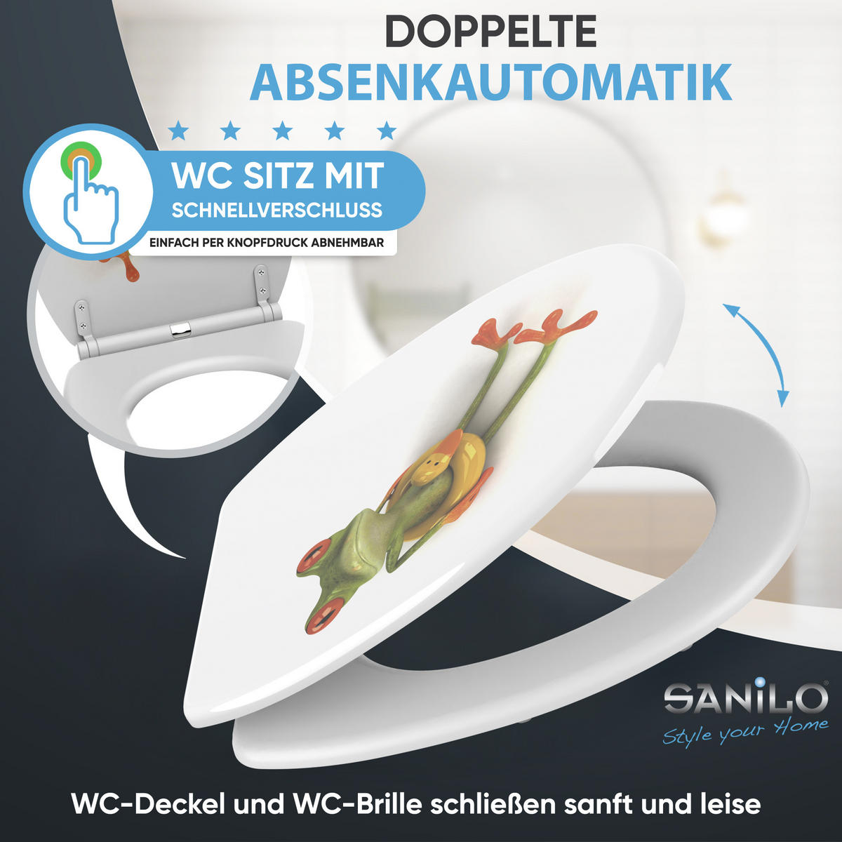WC-SITZ mit Absenkautomatik & Top Fix Froggy - Grün, Holzwerkstoff (37.7/5.5/48cm) - Sanilo