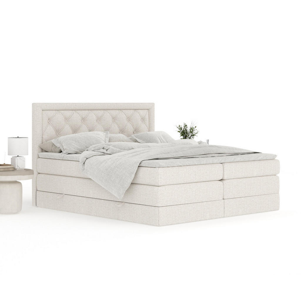 Thumbnail - Maison de Reve Boxspringbett, Beige, Textil, Buche, Kiefer, H3 + H4, 7-Zonen, Höhe ca. 40 cm, 140x200 cm, Handmade in Eu...