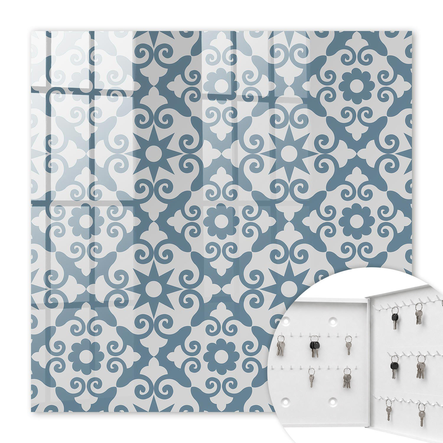 SCHLÜSSELBOX Weiß 30x30 cm – Türöffnung nach rechts - Geometrische Eleganz - Grau, Metall (30/30/5cm) - TULUP