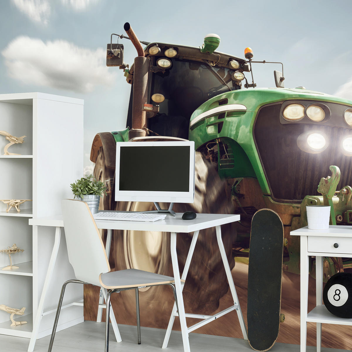 FOTOTAPETA Jazdiaci Traktor Stromy Vegetácia Poľnohospodárstvo 300 x 210 cm - čierna/biela, papier (300/210cm) - Muralo