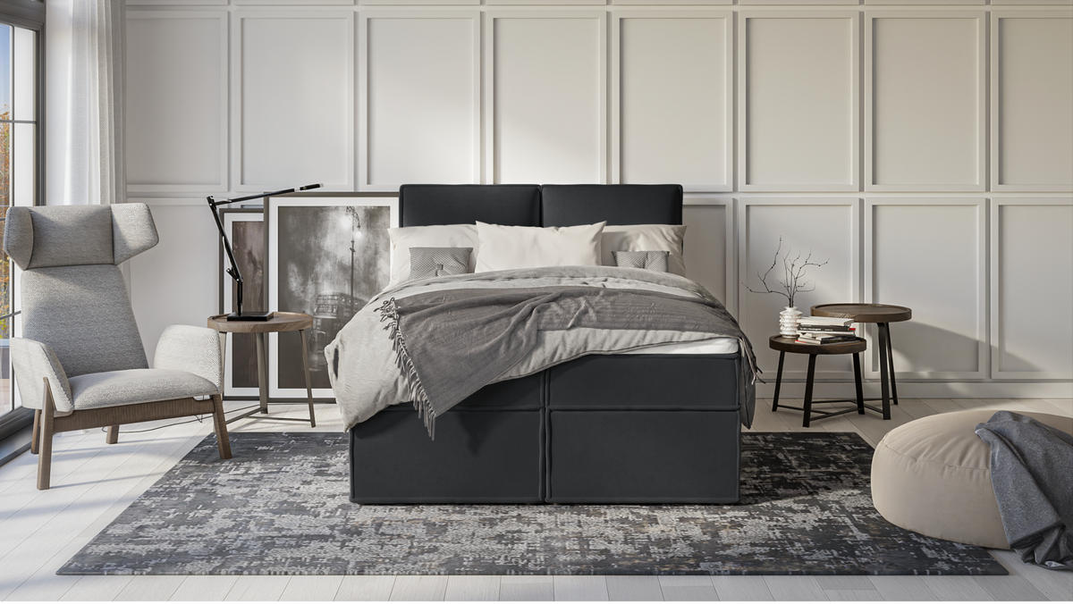 BOXBETT Eclipse 140/200 cm Graphit Luxusmicrofaser - Graphitfarben/Schwarz, Holz/Kunststoff (140/200cm) - S-Style Möbel