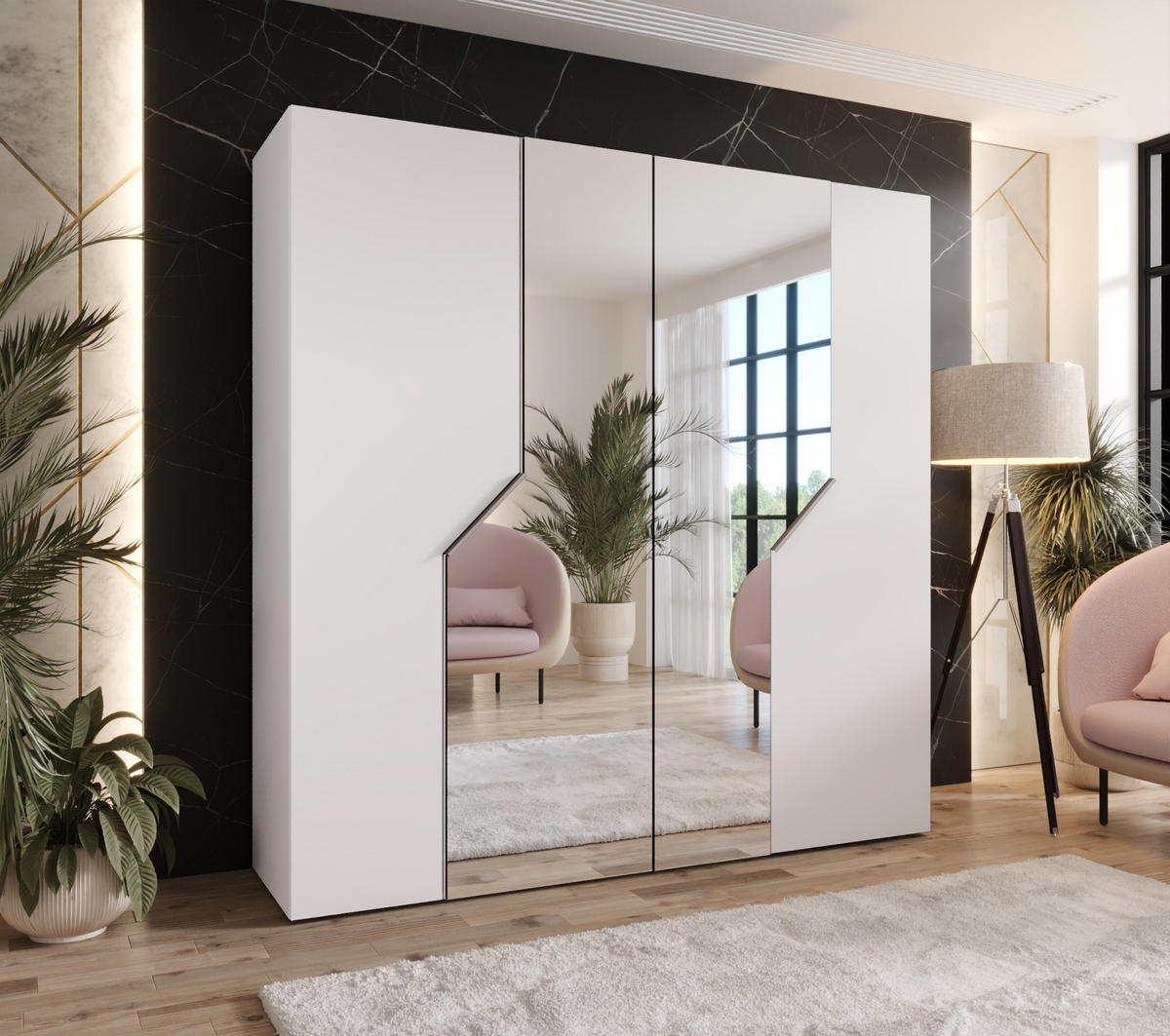 DREHTÜRENSCHRANK 202/200/52 4-türig - Beige/Weiß, Holz/Metall (200/202/52cm) - Abiks Möbel